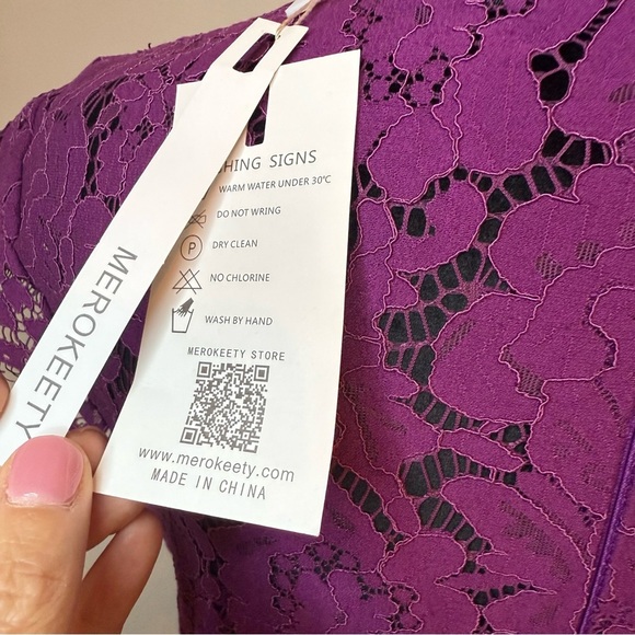 Merokeety | Plum Sleeveless Lace Cocktail Dress | Sz M - Picture 7 of 10